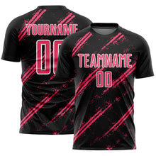 Load image into Gallery viewer, Custom Black Neon Pink-White Abstract Fragment Art Splash Sublimation Soccer Uniform Jersey
