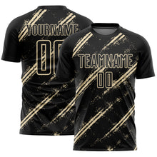 Load image into Gallery viewer, Custom Black Cream Abstract Fragment Art Splash Sublimation Soccer Uniform Jersey
