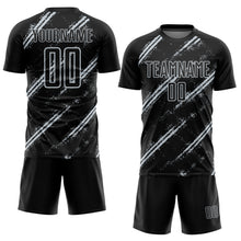 Load image into Gallery viewer, Custom Black Silver Abstract Fragment Art Splash Sublimation Soccer Uniform Jersey
