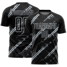 Load image into Gallery viewer, Custom Black Silver Abstract Fragment Art Splash Sublimation Soccer Uniform Jersey
