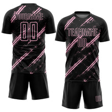 Load image into Gallery viewer, Custom Black Light Pink Abstract Fragment Art Splash Sublimation Soccer Uniform Jersey

