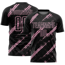 Load image into Gallery viewer, Custom Black Light Pink Abstract Fragment Art Splash Sublimation Soccer Uniform Jersey
