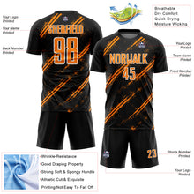 Load image into Gallery viewer, Custom Black Bay Orange-White Abstract Fragment Art Splash Sublimation Soccer Uniform Jersey
