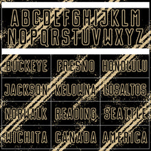 Load image into Gallery viewer, Custom Black Vegas Gold Abstract Fragment Art Splash Sublimation Soccer Uniform Jersey
