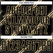Load image into Gallery viewer, Custom Black Vegas Gold Abstract Fragment Art Splash Sublimation Soccer Uniform Jersey
