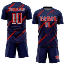 Загрузить изображение в средство просмотра галереи, Custom Navy Red-White Abstract Fragment Art Splash Sublimation Soccer Uniform Jersey
