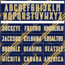 Загрузить изображение в средство просмотра галереи, Custom Navy Old Gold-White Abstract Fragment Art Splash Sublimation Soccer Uniform Jersey
