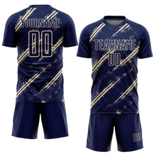Загрузить изображение в средство просмотра галереи, Custom Navy Cream Abstract Fragment Art Splash Sublimation Soccer Uniform Jersey

