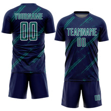 Загрузить изображение в средство просмотра галереи, Custom Navy Teal-White Abstract Fragment Art Splash Sublimation Soccer Uniform Jersey
