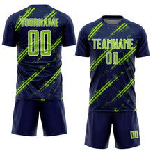 Laden Sie das Bild in den Galerie-Viewer, Custom Navy Neon Green-White Abstract Fragment Art Splash Sublimation Soccer Uniform Jersey

