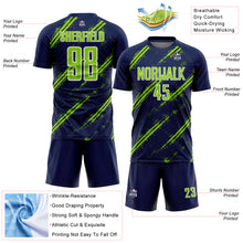 Laden Sie das Bild in den Galerie-Viewer, Custom Navy Neon Green-White Abstract Fragment Art Splash Sublimation Soccer Uniform Jersey
