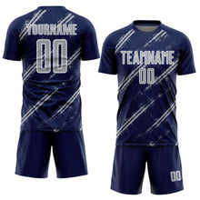 Charger l&#39;image dans la galerie, Custom Navy Gray-White Abstract Fragment Art Splash Sublimation Soccer Uniform Jersey
