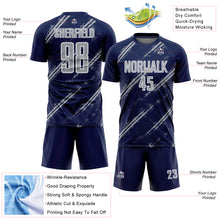 Charger l&#39;image dans la galerie, Custom Navy Gray-White Abstract Fragment Art Splash Sublimation Soccer Uniform Jersey
