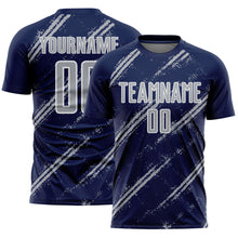 Charger l&#39;image dans la galerie, Custom Navy Gray-White Abstract Fragment Art Splash Sublimation Soccer Uniform Jersey

