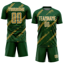 Charger l&#39;image dans la galerie, Custom Green Old Gold-White Abstract Fragment Art Splash Sublimation Soccer Uniform Jersey
