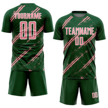 Load image into Gallery viewer, Custom Green Medium Pink-White Abstract Fragment Art Splash Sublimation Soccer Uniform Jersey
