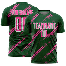 Load image into Gallery viewer, Custom Green Pink-White Abstract Fragment Art Splash Sublimation Soccer Uniform Jersey

