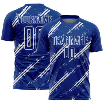 Custom Royal White Abstract Fragment Art Splash Sublimation Soccer Uniform Jersey