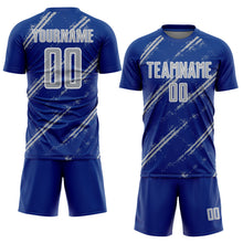Load image into Gallery viewer, Custom Royal Gray-White Abstract Fragment Art Splash Sublimation Soccer Uniform Jersey
