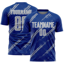 Load image into Gallery viewer, Custom Royal Gray-White Abstract Fragment Art Splash Sublimation Soccer Uniform Jersey
