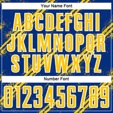 Load image into Gallery viewer, Custom Royal Yellow-White Abstract Fragment Art Splash Sublimation Soccer Uniform Jersey
