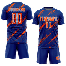 Load image into Gallery viewer, Custom Royal Orange-White Abstract Fragment Art Splash Sublimation Soccer Uniform Jersey
