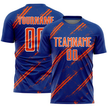 Load image into Gallery viewer, Custom Royal Orange-White Abstract Fragment Art Splash Sublimation Soccer Uniform Jersey
