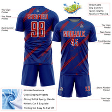 Load image into Gallery viewer, Custom Royal Red-White Abstract Fragment Art Splash Sublimation Soccer Uniform Jersey
