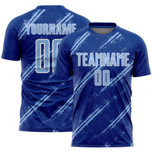 Load image into Gallery viewer, Custom Royal Light Blue-White Abstract Fragment Art Splash Sublimation Soccer Uniform Jersey
