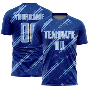Custom Royal Light Blue-White Abstract Fragment Art Splash Sublimation Soccer Uniform Jersey