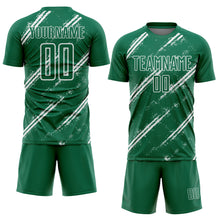Load image into Gallery viewer, Custom Kelly Green White Abstract Fragment Art Splash Sublimation Soccer Uniform Jersey
