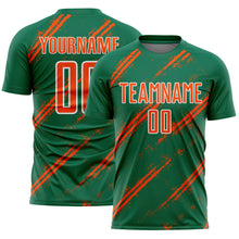 Load image into Gallery viewer, Custom Kelly Green Orange-White Abstract Fragment Art Splash Sublimation Soccer Uniform Jersey
