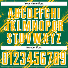 Load image into Gallery viewer, Custom Kelly Green Gold-White Abstract Fragment Art Splash Sublimation Soccer Uniform Jersey
