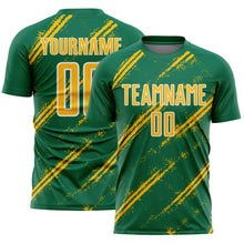 Load image into Gallery viewer, Custom Kelly Green Gold-White Abstract Fragment Art Splash Sublimation Soccer Uniform Jersey
