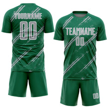 Load image into Gallery viewer, Custom Kelly Green Gray-White Abstract Fragment Art Splash Sublimation Soccer Uniform Jersey
