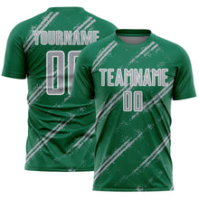 Load image into Gallery viewer, Custom Kelly Green Gray-White Abstract Fragment Art Splash Sublimation Soccer Uniform Jersey
