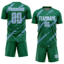Load image into Gallery viewer, Custom Kelly Green Light Blue-White Abstract Fragment Art Splash Sublimation Soccer Uniform Jersey
