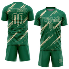 Load image into Gallery viewer, Custom Kelly Green Cream Abstract Fragment Art Splash Sublimation Soccer Uniform Jersey
