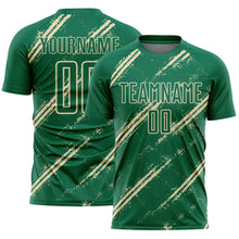 Load image into Gallery viewer, Custom Kelly Green Cream Abstract Fragment Art Splash Sublimation Soccer Uniform Jersey
