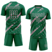 Load image into Gallery viewer, Custom Kelly Green Light Pink Abstract Fragment Art Splash Sublimation Soccer Uniform Jersey
