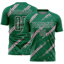 Load image into Gallery viewer, Custom Kelly Green Light Pink Abstract Fragment Art Splash Sublimation Soccer Uniform Jersey

