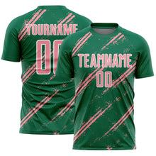 Load image into Gallery viewer, Custom Kelly Green Medium Pink-White Abstract Fragment Art Splash Sublimation Soccer Uniform Jersey

