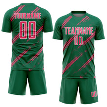 Load image into Gallery viewer, Custom Kelly Green Neon Pink-White Abstract Fragment Art Splash Sublimation Soccer Uniform Jersey
