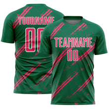 Load image into Gallery viewer, Custom Kelly Green Neon Pink-White Abstract Fragment Art Splash Sublimation Soccer Uniform Jersey
