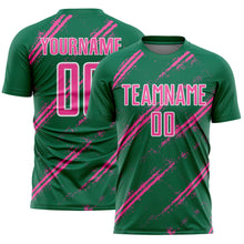 Load image into Gallery viewer, Custom Kelly Green Pink-White Abstract Fragment Art Splash Sublimation Soccer Uniform Jersey
