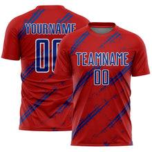 Load image into Gallery viewer, Custom Red Royal-White Abstract Fragment Art Splash Sublimation Soccer Uniform Jersey
