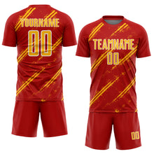 Load image into Gallery viewer, Custom Red Gold-White Abstract Fragment Art Splash Sublimation Soccer Uniform Jersey
