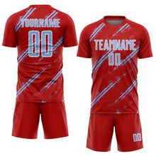 Load image into Gallery viewer, Custom Red Light Blue-White Abstract Fragment Art Splash Sublimation Soccer Uniform Jersey
