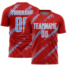 Load image into Gallery viewer, Custom Red Light Blue-White Abstract Fragment Art Splash Sublimation Soccer Uniform Jersey
