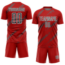 Load image into Gallery viewer, Custom Red Steel Gray-White Abstract Fragment Art Splash Sublimation Soccer Uniform Jersey
